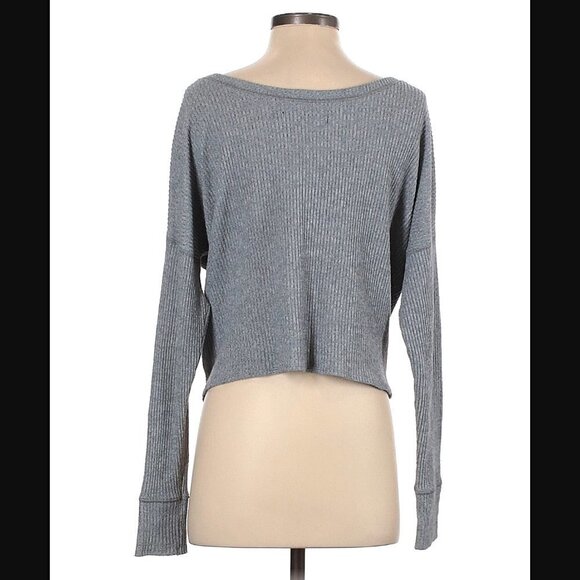 Abercrombie & Fitch Ribbed Tie Front Top Gray - Picture 2 of 14